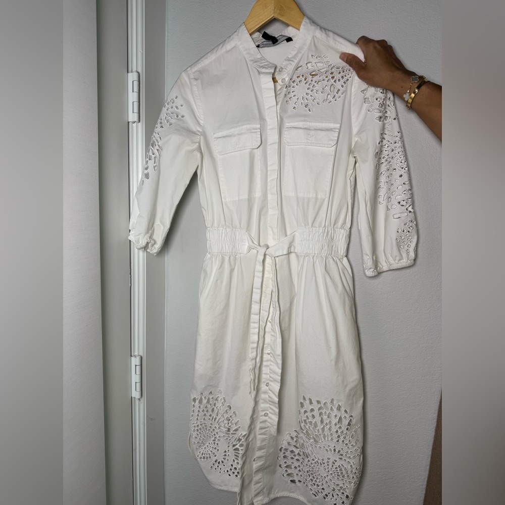 White House Black Market White Puff Sleeve Shirt Dress